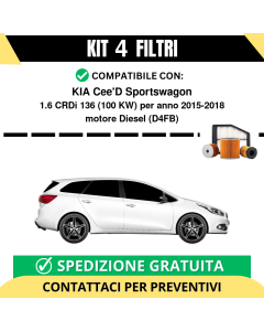 Kit 4 Filtri Tagliando per KIA Cee'D Sportswagon 1.6 CRDi 136 100 kw Diesel 2015-2018