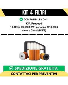 Kit 4 Filtri Tagliando per KIA Proceed 1.6 CRDi 136 100 kw Diesel 2018-2024
