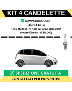 KIT 4 CANDELETTE per LANCIA Musa 1.3 D Multijet 70 kw anno 2009-2012