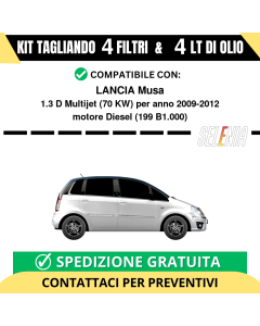 Tagliando per LANCIA Musa 1.3 D Multijet 70 kw - 4 Lt di Selenia + 4 Filtri anno 2009-2012