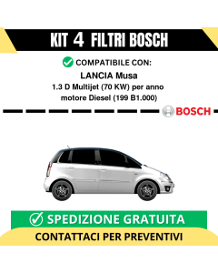 KIT BOSCH 4 Filtri tagliando per LANCIA Musa 1.3 D Multijet 70 kw Diesel 2009-2012