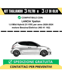 Tagliando per LANCIA Ypsilon 1.0 Mild Hybrid 51 kw Benzina/Elettrico 2020-2024 - 3 Lt di olio + 3 Filtri