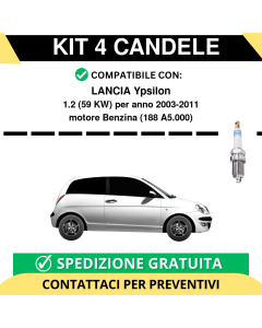 KIT 4 CANDELE per LANCIA Ypsilon 1.2 59 kw anno 2003-2011