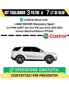 Tagliando per LAND ROVER Discovery Sport 2.0 P290 mHEV 4x4 213 kw Benzina/Elettrico 2020-2024 - 7 Lt di CASTROL + 3 Filtri