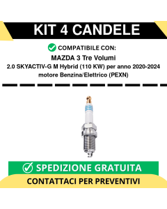 KIT 4 CANDELE per MAZDA 3 Tre Volumi 2.0 SKYACTIV-G M Hybrid 110 kw anno 2020-2024