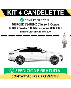 KIT 4 CANDELETTE per MERCEDES-BENZ Classe E Coupé E 220 D 4matic 143 kw anno 2017-2024