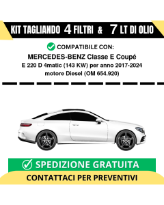 Tagliando per MERCEDES-BENZ Classe E Coupé E 220 D 4matic 143 kw Diesel 2017-2024 - 7 Lt di olio + 4 Filtri