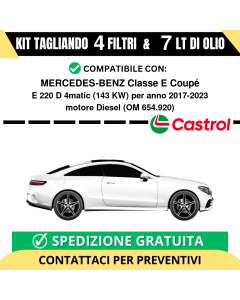Tagliando per MERCEDES-BENZ Classe E Coupé E 220 D 4matic 143 kw Diesel 2017-2024 - 7 Lt di CASTROL + 4 Filtri