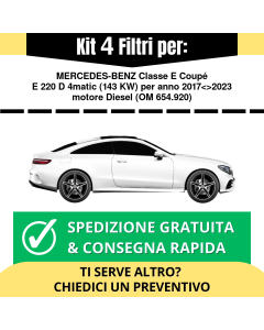 Kit Tagliando 4 Filtri per MERCEDES-BENZ Classe E Coupé E 220 D 4matic 143 kw anno 2017<>2023