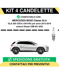 KIT 4 CANDELETTE per MERCEDES-BENZ Classe GLA GLA 200 CDI/d 100 kw anno 2013-2019
