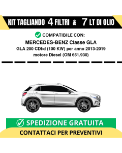 Tagliando per MERCEDES-BENZ Classe GLA GLA 200 CDI/d 100 kw Diesel 2013-2019 - 7 Lt di olio + 4 Filtri
