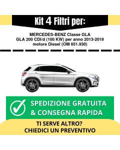 Kit 4 Filtri Tagliando per MERCEDES-BENZ Classe GLA GLA 200 CDI/d 100 kw Diesel 2013-2019