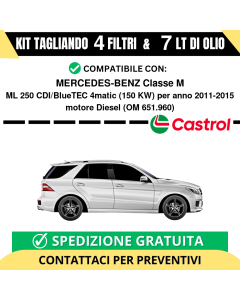 Tagliando per MERCEDES-BENZ Classe M ML 250 CDI/BlueTEC 4matic 150 kw Diesel 2011-2015 - 7 Lt di CASTROL + 4 Filtri