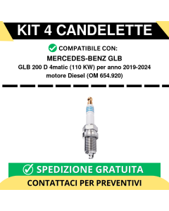 KIT 4 CANDELETTE per MERCEDES-BENZ GLB GLB 200 D 4matic 110 kw anno 2019-2024