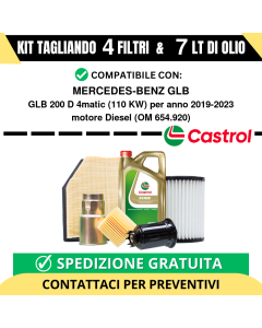 Tagliando per MERCEDES-BENZ GLB GLB 200 D 4matic 110 kw Diesel 2019-2024 - 7 Lt di CASTROL + 4 Filtri