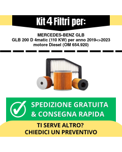 Kit Tagliando 4 Filtri per MERCEDES-BENZ GLB GLB 200 D 4matic 110 kw anno 2019<>2023