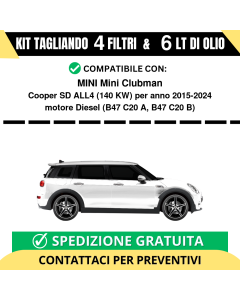 Tagliando per MINI Mini Clubman Cooper SD ALL4 140 kw Diesel 2015-2024 - 6 Lt di olio + 4 Filtri