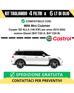 Tagliando per MINI Mini Clubman Cooper SD ALL4 140 kw Diesel 2015-2024 - 6 Lt di CASTROL + 4 Filtri