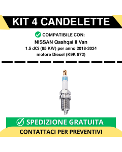 KIT 4 CANDELETTE per NISSAN Qashqai II Van 1.5 dCi 85 kw anno 2018-2024