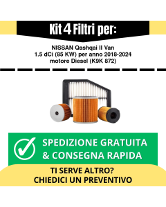 Kit 4 Filtri Tagliando per NISSAN Qashqai II Van 1.5 dCi 85 kw Diesel 2018-2024