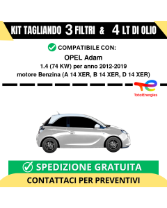 Tagliando per OPEL Adam 1.4 74 kw - 4 Lt di TOTAL + 3 Filtri anno 2012-2019