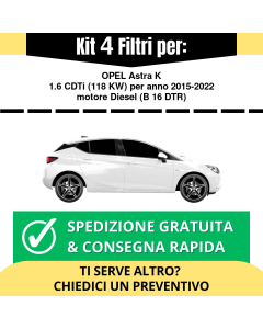Kit 4 Filtri Tagliando per OPEL Astra K 1.6 CDTi 118 kw Diesel 2015-2022