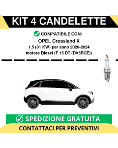 KIT 4 CANDELETTE per OPEL Crossland X 1.5 81 kw anno 2020-2024