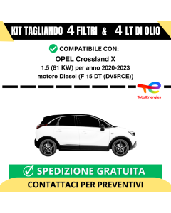 Tagliando per OPEL Crossland X 1.5 81 kw - 4 Lt di TOTAL + 4 Filtri anno 2020-2023