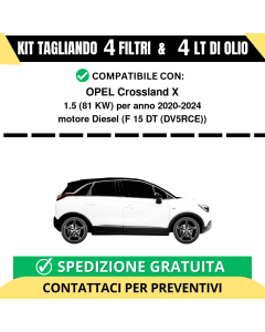 Tagliando per OPEL Crossland X 1.5 81 kw Diesel 2020-2024 - 4 Lt di olio + 4 Filtri