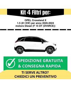 Kit 4 Filtri Tagliando per OPEL Crossland X 1.5 81 kw Diesel 2020-2024