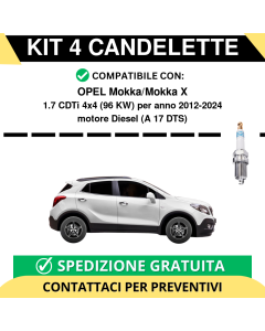 KIT 4 CANDELETTE per OPEL Mokka/Mokka X 1.7 CDTi 4x4 96 kw anno 2012-2024