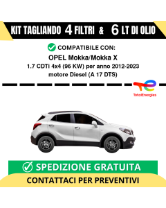 Tagliando per OPEL Mokka/Mokka X 1.7 CDTi 4x4 96 kw - 6 Lt di TOTAL + 4 Filtri anno 2012-2023