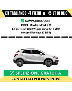 Tagliando per OPEL Mokka/Mokka X 1.7 CDTi 4x4 96 kw Diesel 2012-2024 - 6 Lt di olio + 4 Filtri