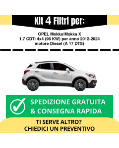 Kit 4 Filtri Tagliando per OPEL Mokka/Mokka X 1.7 CDTi 4x4 96 kw Diesel 2012-2024