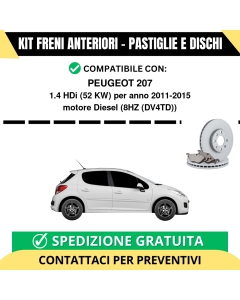 KIT FRENI ANTERIORI (Pastiglie e Dischi) per PEUGEOT 207 1.4 HDi 52 kw anno 2011-2015