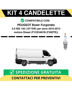 KIT 4 CANDELETTE per PEUGEOT Boxer Furgonato 3.0 HDi 145 107 kw anno 2010-2013