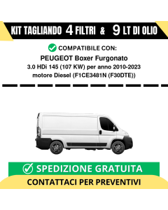 Tagliando per PEUGEOT Boxer Furgonato 3.0 HDi 145 107 kw - 9 Lt di olio + 4 Filtri anno 2010-2023