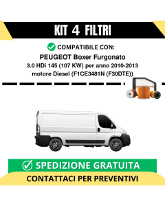 Kit 4 Filtri Tagliando per PEUGEOT Boxer Furgonato 3.0 HDi 145 107 kw Diesel 2010-2013