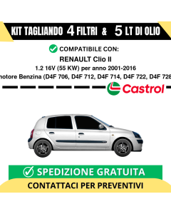 Tagliando per RENAULT Clio II 1.2 16V 55 kw Benzina 2001-2016 - 5 Lt di CASTROL + 4 Filtri