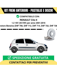 KIT FRENI ANTERIORI (Pastiglie e Dischi) per RENAULT Clio II 1.2 16V 55 kw anno 2001-2016
