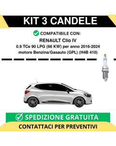 KIT 3 CANDELE per RENAULT Clio IV 0.9 TCe 90 LPG 66 kw anno 2016-2024