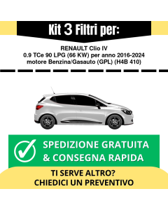 Kit 3 Filtri Tagliando per RENAULT Clio IV 0.9 TCe 90 LPG 66 kw Benzina/Gasauto (GPL) 2016-2024
