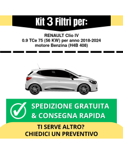 Kit 3 Filtri Tagliando per RENAULT Clio IV 0.9 TCe 75 56 kw Benzina 2018-2024