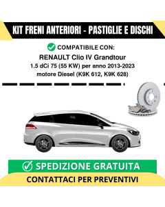 KIT FRENI ANTERIORI (Pastiglie e Dischi) per RENAULT Clio IV Grandtour 1.5 dCi 75 55 kw anno 2013-2023
