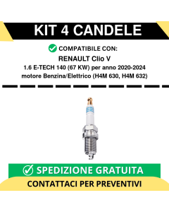 KIT 4 CANDELE per RENAULT Clio V 1.6 E-TECH 140 67 kw anno 2020-2024