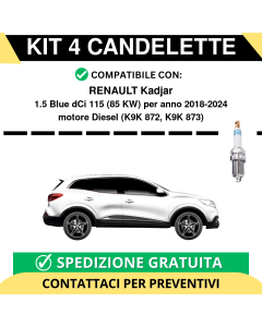 KIT 4 CANDELETTE per RENAULT Kadjar 1.5 Blue dCi 115 85 kw anno 2018-2024