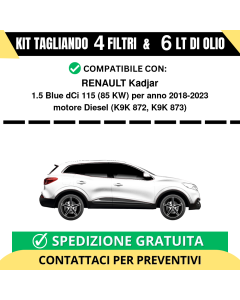 Tagliando per RENAULT Kadjar 1.5 Blue dCi 115 85 kw - 6 Lt di olio + 4 Filtri anno 2018-2023
