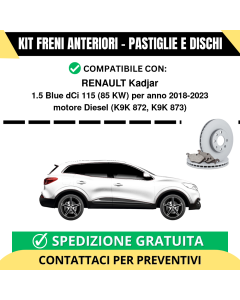 KIT FRENI ANTERIORI (Pastiglie e Dischi) per RENAULT Kadjar 1.5 Blue dCi 115 85 kw anno 2018-2023