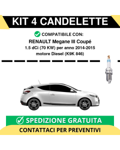 KIT 4 CANDELETTE per RENAULT Megane III Coupé 1.5 dCi 70 kw anno 2014-2015