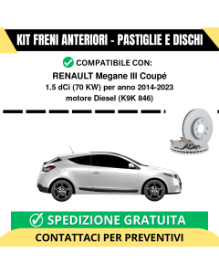 KIT FRENI ANTERIORI (Pastiglie e Dischi) per RENAULT Megane III Coupé 1.5 dCi 70 kw anno 2014-2023
